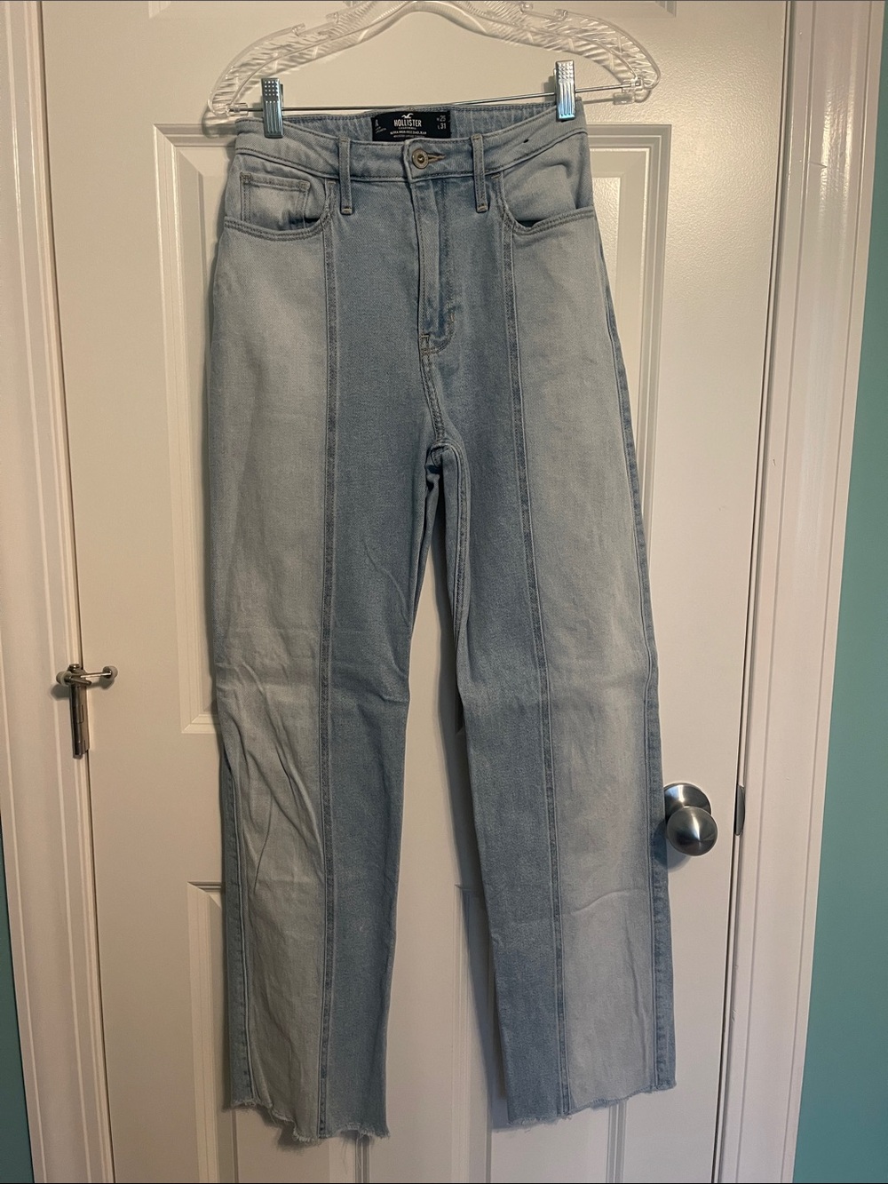 Hollister Two-Tone Light and Medium Blue Straight-Leg Jeans